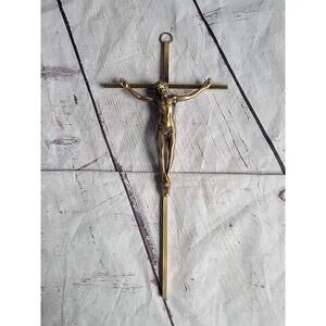 Vintage Brass Crucifix Wall Hanging INRI Jesus Christ on Cross 10in Religious